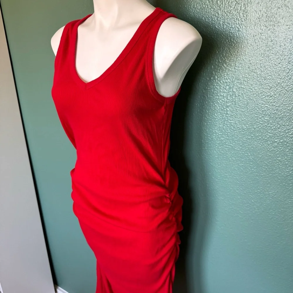 Target A New Day Bright Red Body Con Fitted Scrunch Dress V-neck Sleeveless - Picture 2 of 7